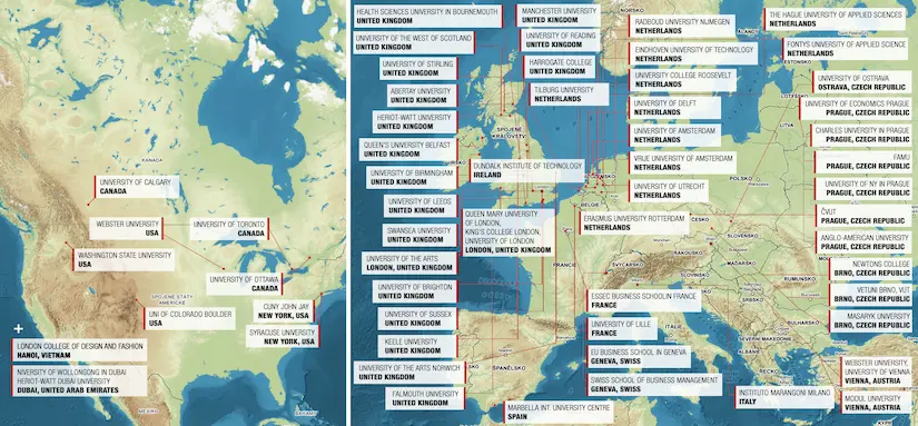 Map of ISB graduates' university studies